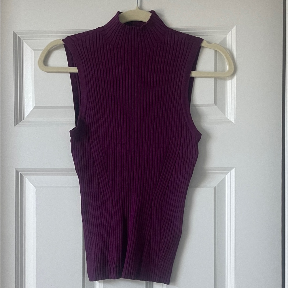 Madewell Purple Magenta Ribbed Mockneck Stretch Sleeveless Sweater Medium N0305